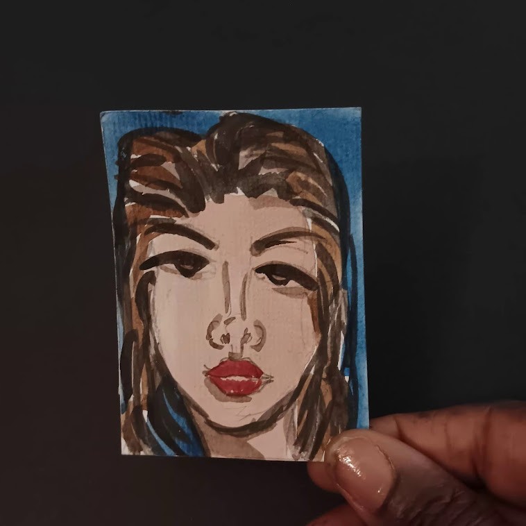 ACEO Art Original Abstract Painting Watercolor Gouache 2.5x3.5