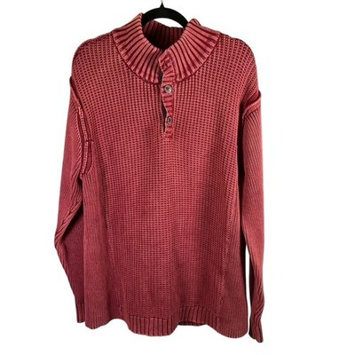 Carbon 2 Cobalt Mens XL Button Mock Neck Knit Cotton Sweater Red Clay