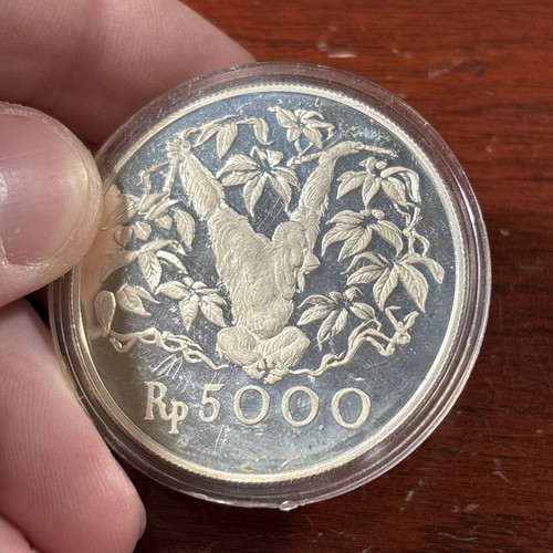 1974 Indonesia 5000 Rupiah Orangutan Silver Proof - Item#118 - Picture 5 of 10