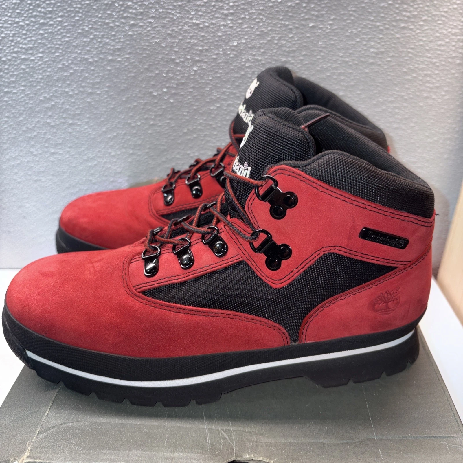 Timberland Euro Hiker Mid Hiker Red/Black Jacquard Mens Boots Size 6.5