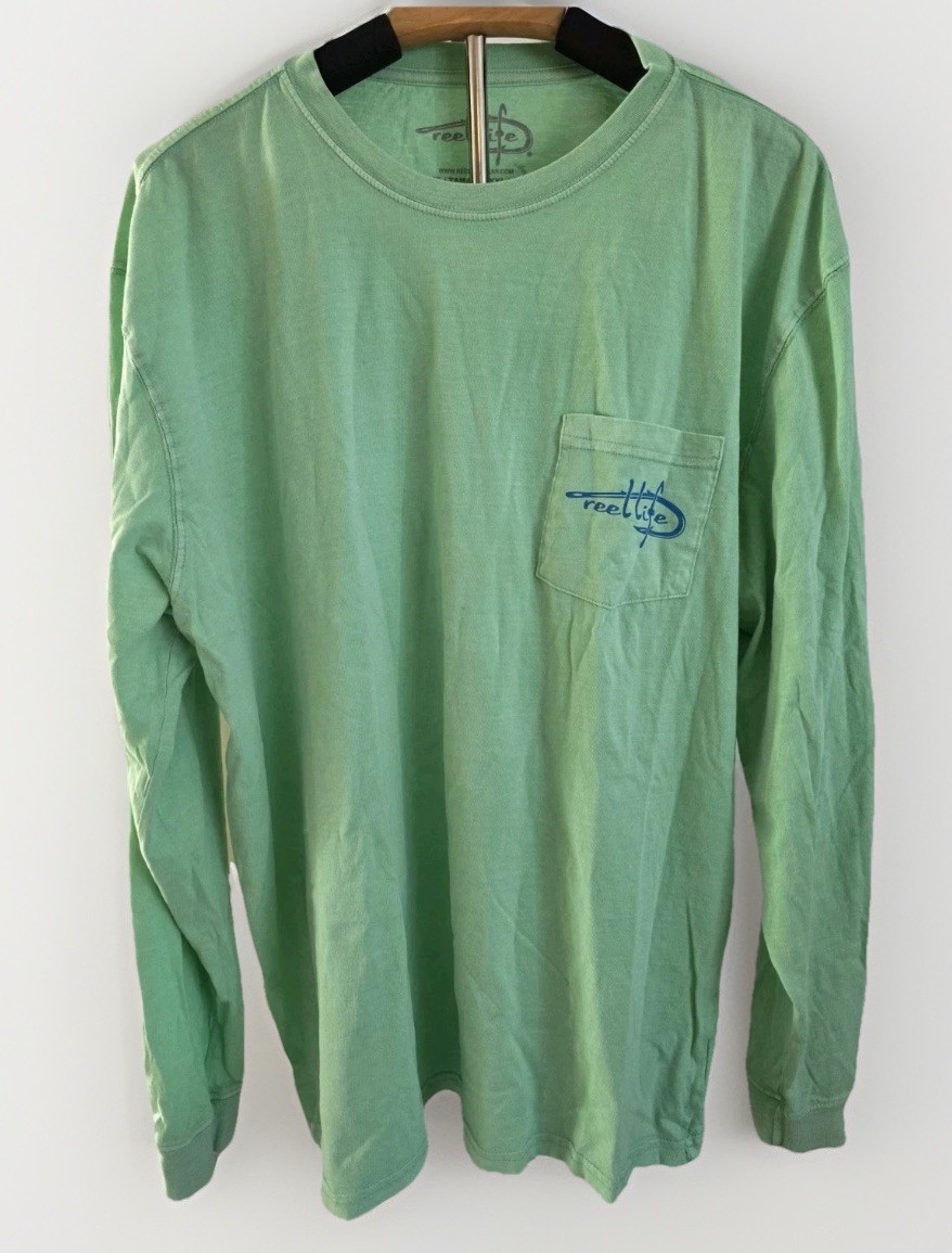 Reel Life Fishing Long Sleeve Pocket T Shirt Mens Size XXL Green
