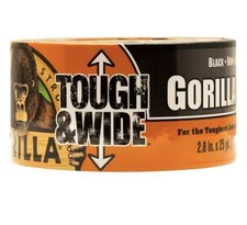  4 -Gorilla Tough and Wide Tape Roll 2.8 in x 25 yd Double Thick Adhesive Black