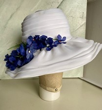 Vintage BrautHut , weiß mit Veilchen und breiter Krempe 60er/70er Hippie