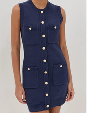 Reformation Catalina  Mini Dress Blue Cotton Sleeveless Crew Neck NWOT SZ XL