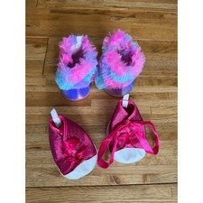 Build a Bear Workshop Shoes Furry Boots & Glitter Sneakers Set Pink