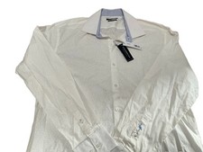 TailorByrd Men  s Button Up White On White Floral Pattern Large Non Iron Trim Fit