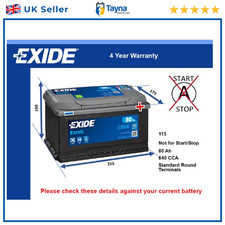 Battery fits AUDI Q7 A2 S3 A7 A5 Q5 TT A8 RS5 S4 S5 TT RS A6 Exide 115