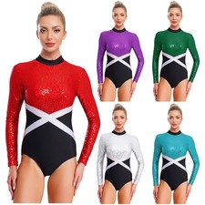 Womens Leotard Hollow-Out Bodysuit Cheer Jumpsuit Figure Skating Glittery Yoga