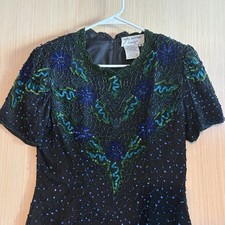 Vintage Papell Boutique Evening Silk Beaded Dress Dark Fairy Whimsygoth Midi 8