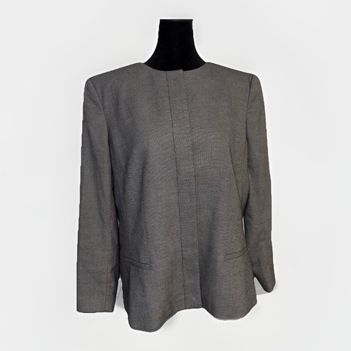 Ann Taylor, Ann Taylor Collarless Blazer Size 14L Gray Long Sleeve Hidden Button Front