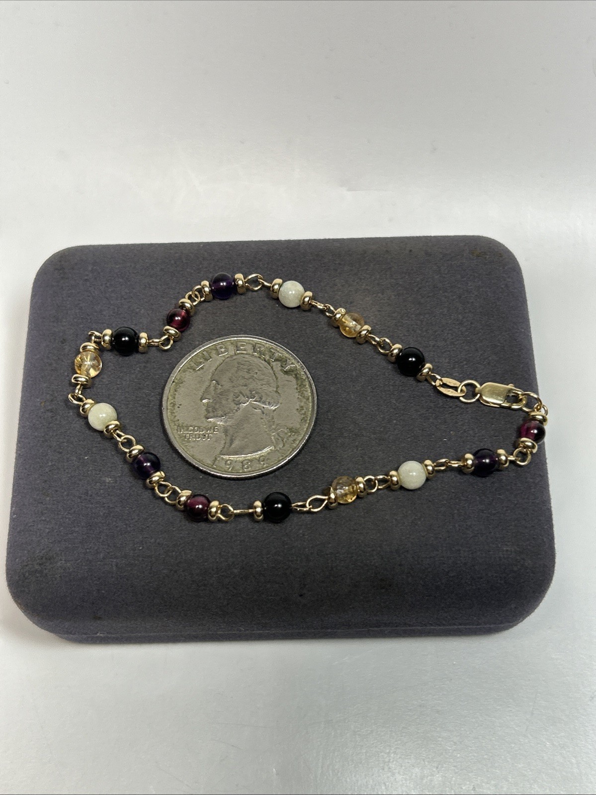 14k Solid Yellow Gold Multi Gemstone Round Beaded… - image 9