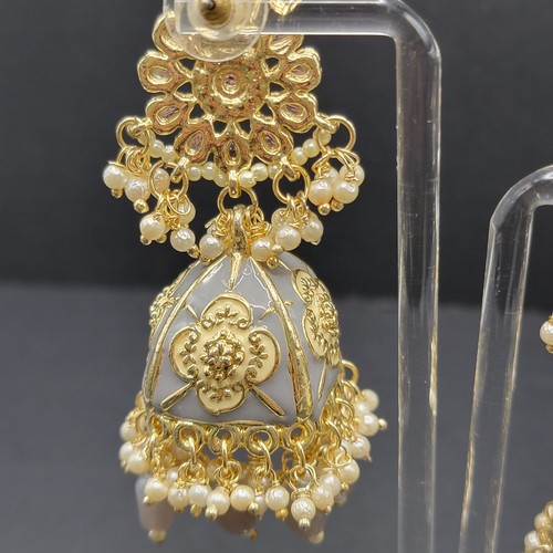 Gold Plated Kundan Jhumka Monalisa CZ Stones Indian Bollywood Flower Earrings - Picture 7 of 15