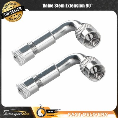 2x Bent Valve Stem Extension Angle 90-Degree Silver Tire Wheel Car/Motorcycle/RV