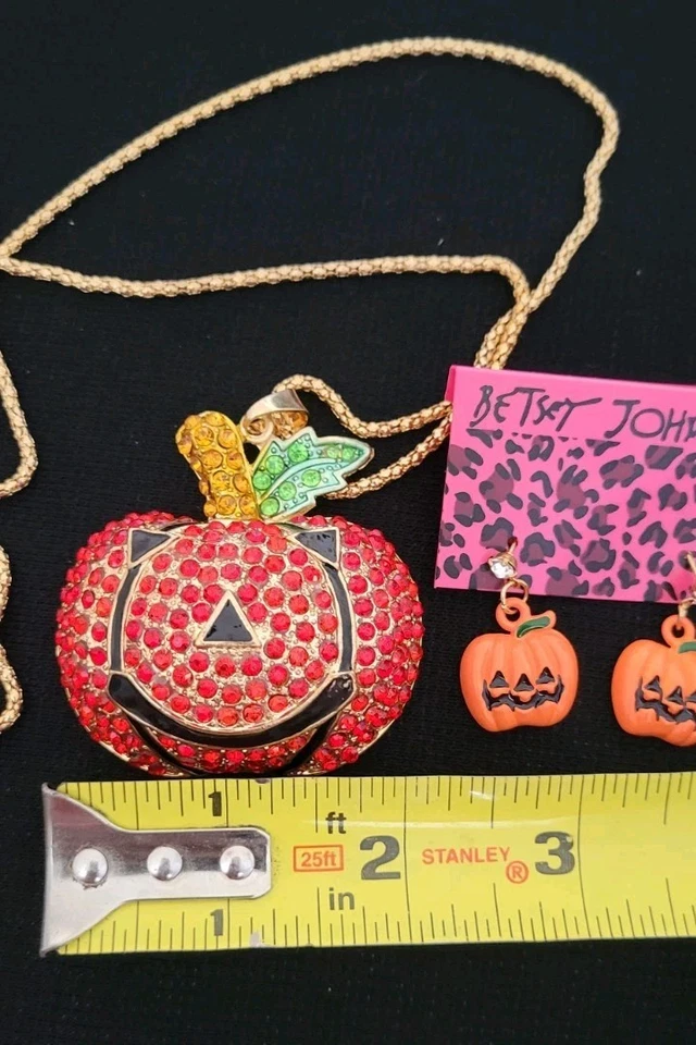 JUEGO DE COLLAR Y PENDIENTES COLGANTE CALABAZA SONRIENTE NARANJA GRANDE BETSEY JOHNSON Foto 4 de 4