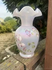 Vintage Hand Painted Fenton Melon Vase Iridescent Pink Butterfly Flowers Signed