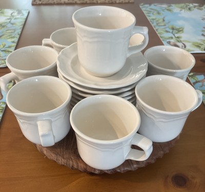 VTG Pfaltzgraff Cup & Saucer Sets USA GAZEBO Cream White Lot 16 Pc 8 Set