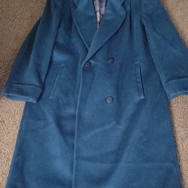 ALORNA Women's Blue Long Wool Overcoat Button Front Collared Pockets L