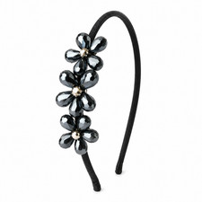 Black Metallic Gray Floral Crystal Headband Beaded Prom Evening Bridal Accessory