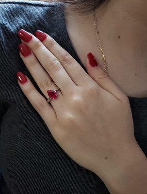 2.69 Ct Pear Cut Simulated Ruby Women's Anniversary Ring 14k White Gold Plated