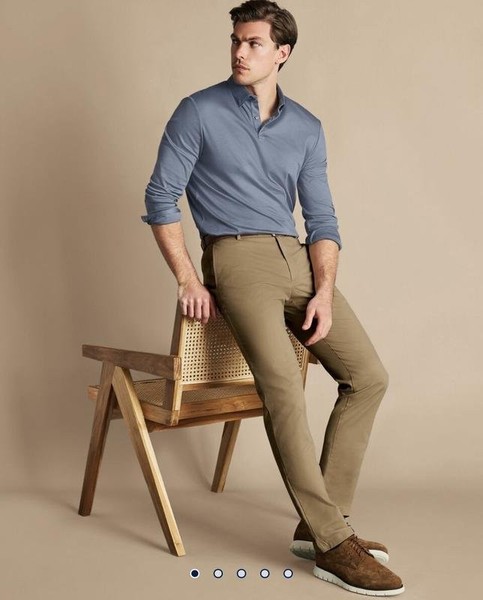 Men Charles Tyrwhitt Trousers Beige Cotton 32