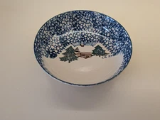Tienshan " Cabin in the Snow"  9" Round Serving Bowl Discontinued Christmas Dish