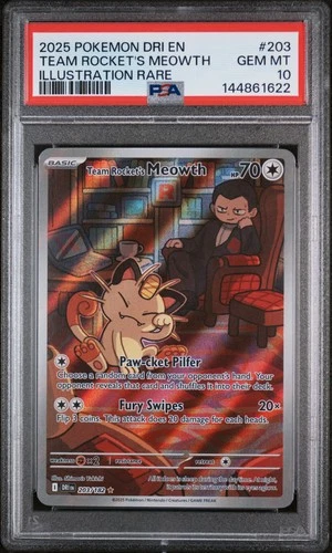 2025 POKEMON DRI EN-DESTINED RIVALS #203 TEAM ROCKET'S MEOWTH PSA 10