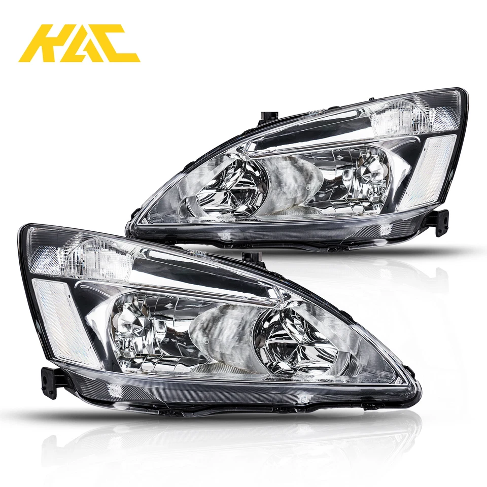 For 2003-2007 Honda Accord Chrome Housing Clear Corner Headlight/Lamp Pair Foto 2 de 4