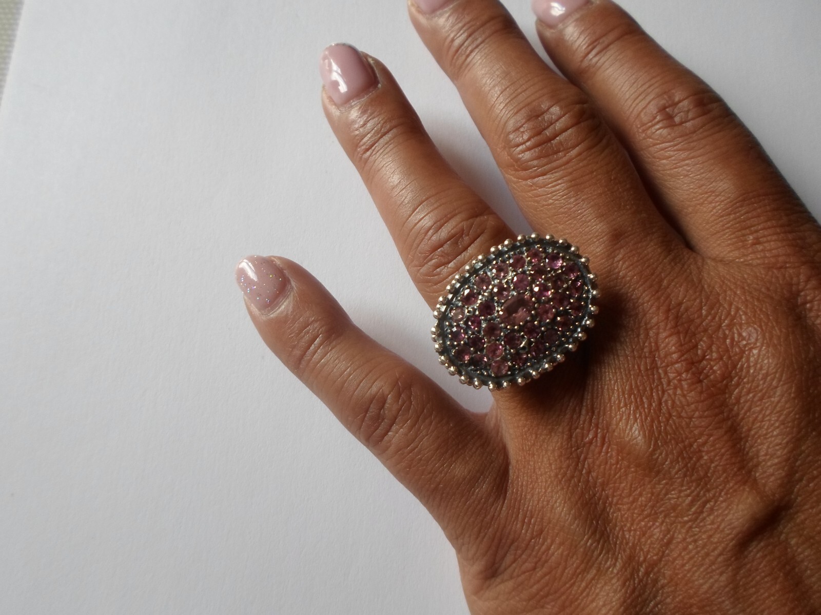 solid silver ring, pink zirconium pavement, chise… - image 2