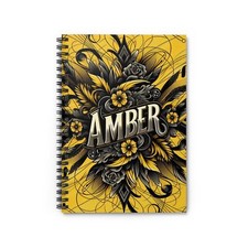 Spiral Notebook Ruled Line Personalized AMBER Yellow Black Design 4, Gift