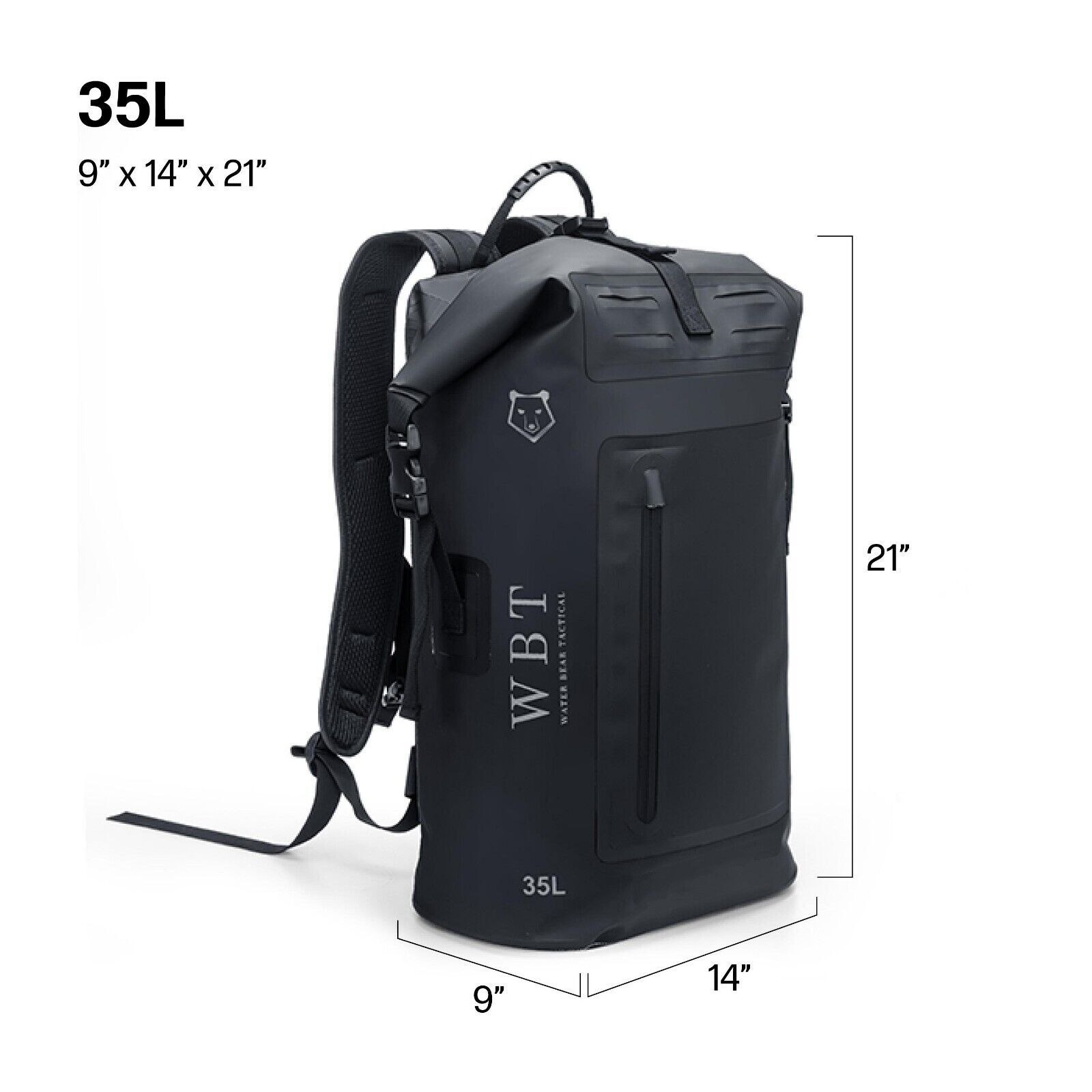 WATER BEAR TACTICAL Waterproof Rugged 35L Roll-Top Closure Backpack