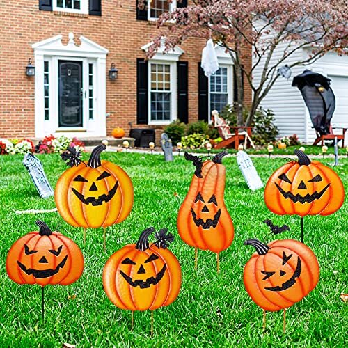 2 Pack Halloween Garden Stakes, Stacked Metal Pumpkins Jack-o-Lantern Lawn - Picture 6 of 7