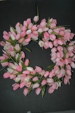 A Spring/Easter handcrafted wreath with silkPink white Tulips very striking