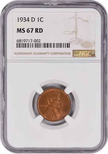 1934-D Lincoln Cent MS67RD NGC