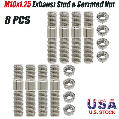 8x10mm Exhaust Studs&Serrated Nut M10x1.25 Manifold Flange Kit For