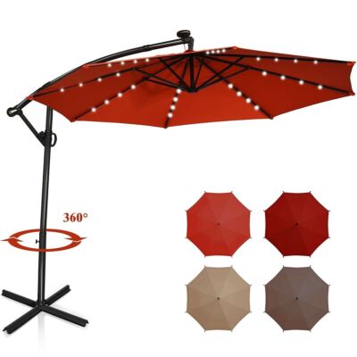 10 ft 360° Rotation Solar Powered LED Patio Offset Umbrella without Weight Base-