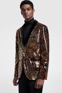blazer sequin zara nwt sz leopard animal