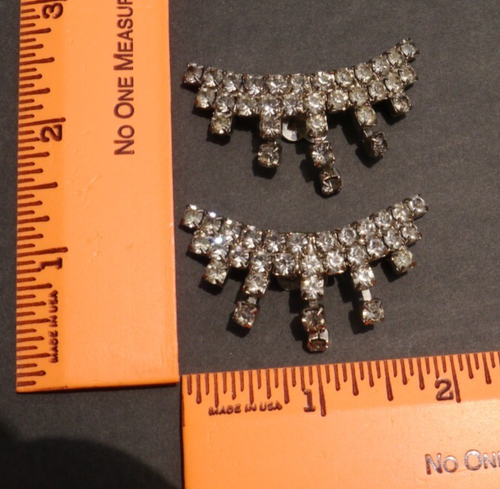 Clear Rhinestone Shoe Clips Silver Tone Metal Flared Prong Set Vintage Complete - Picture 7 of 11