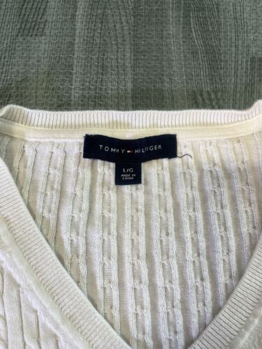 MAGLIONE Tommy Hilfiger scollo a v cotone maglia cavo bianco taglia GRANDE donna - Foto 5 di 9