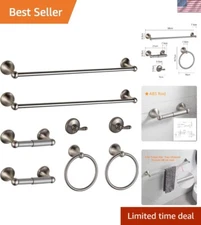 Elegant 8-Piece Brushed Nickel Bathroom Hardware Set with Adjustable Towel Bars