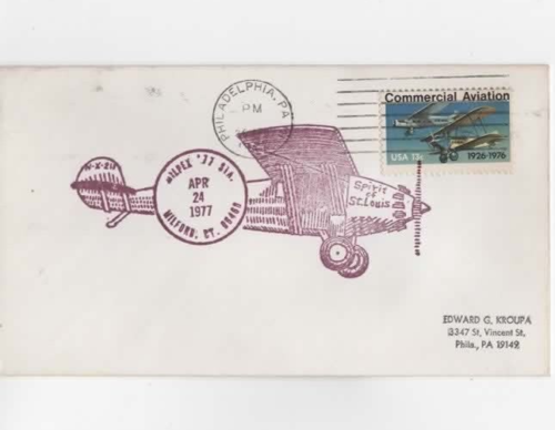 Milford Connecticut stamp club MILPEX 1977 Spirit of St. Louis fancy cancel