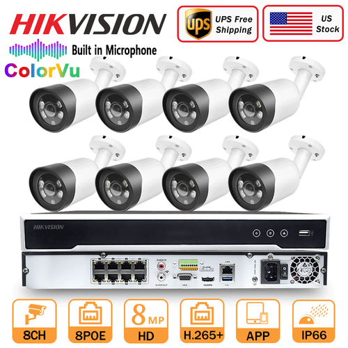 ColorVu Hikvision Compatible 4K 8MP Security IP Camera Full Color 8CH NVR Lot ColorVu Hikvision Compatible 4K 8MP Security IP Camera Full Color 8CH NVR Lot