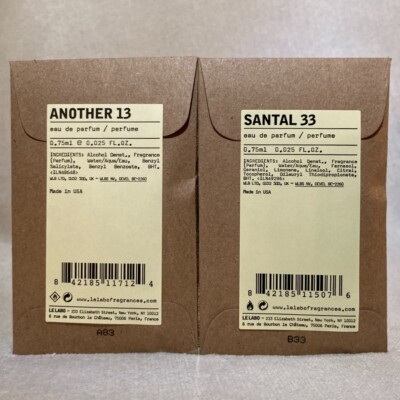 Le Labo Santal 33 EDP +Another 13 EDP Sample Vials .025oz, .75mL Ea New in Pouch
