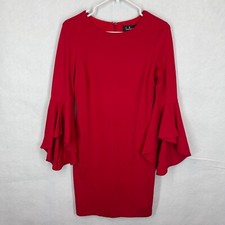Lulus Bodycon Dress Women's Size M Bell Sleeve Lined Red Stretch Sexy Back Zip