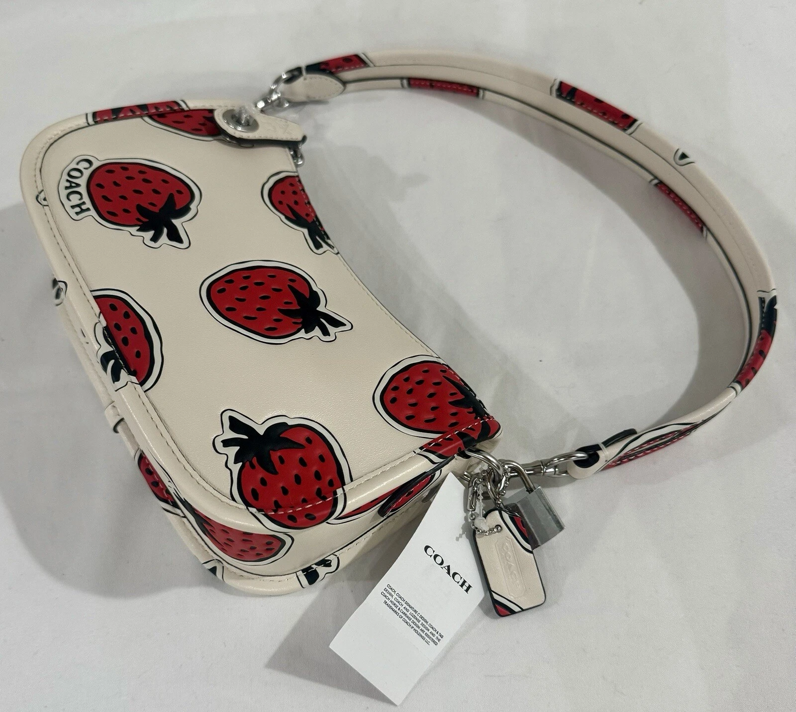 Borsa a tracolla Coach Swinger 20 fragola gesso nuova con etichetta mini pelle prezzo al dettaglio consigliato $275