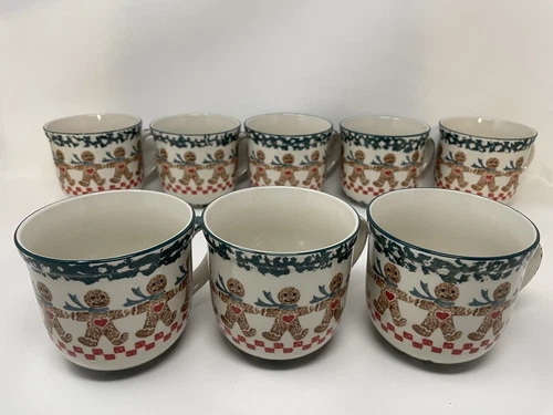 TIENSHAN Folk Craft Gingerbread Cups Christmas Holiday Vintage - Lot Of 8
