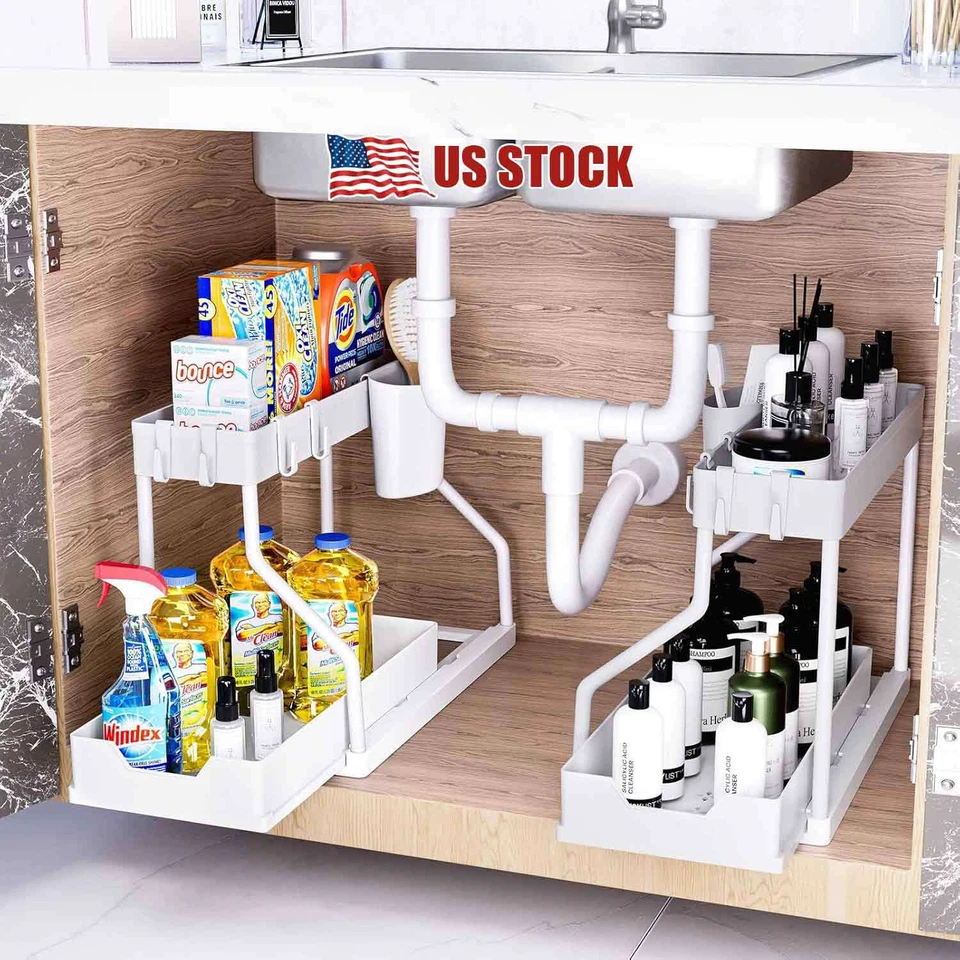 1 PACK X Estante organizador debajo del fregadero 2 niveles debajo del gabinete deslizante Cesta organizador Foto 2 de 4