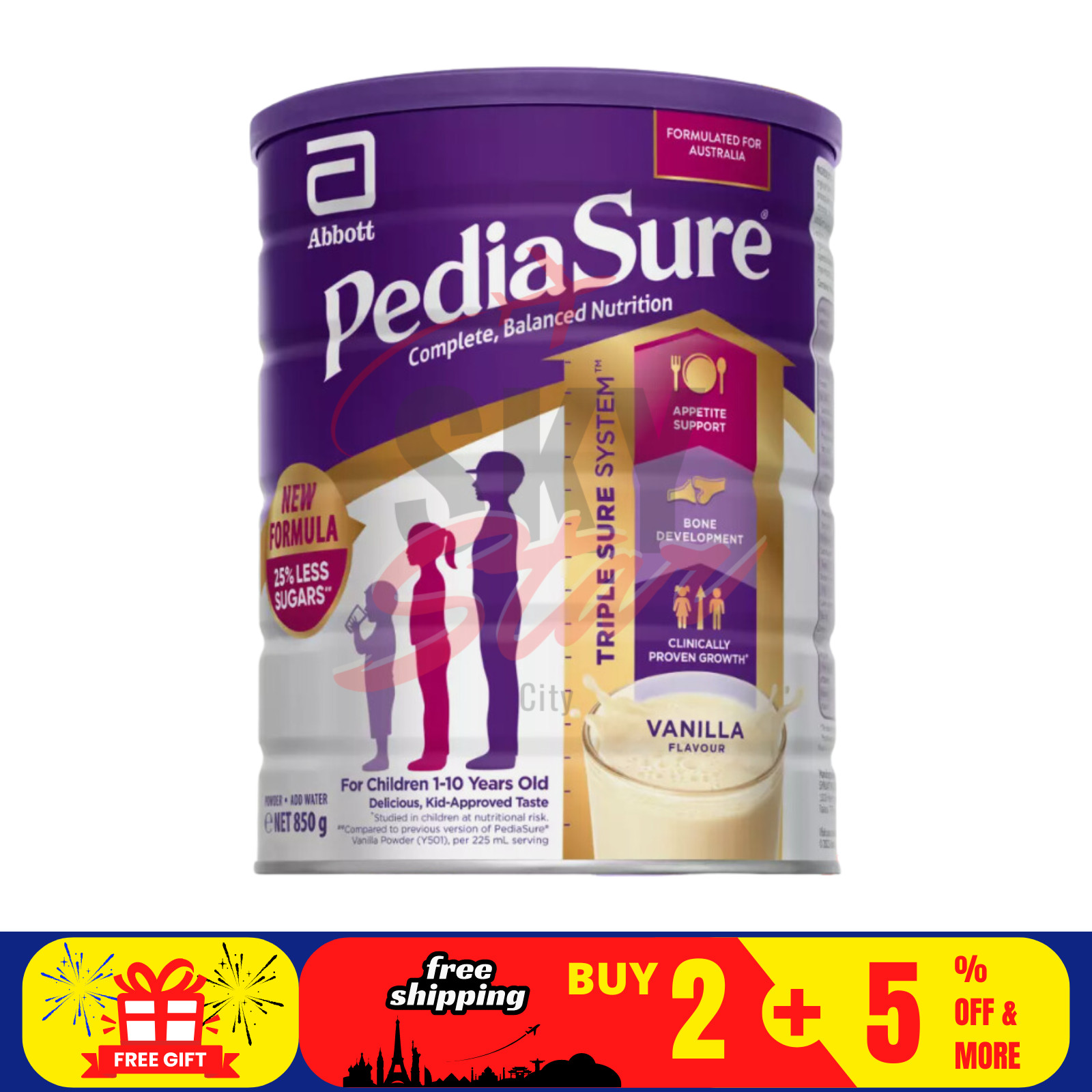 1 X Pedia Sure Child Nutrition Supplement for Growth – Vanilla (850g) FREE SHIP