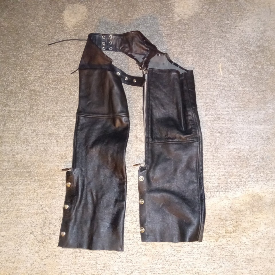 Interstate Classic Leather Original Chaps Small Black Zipper Snaps