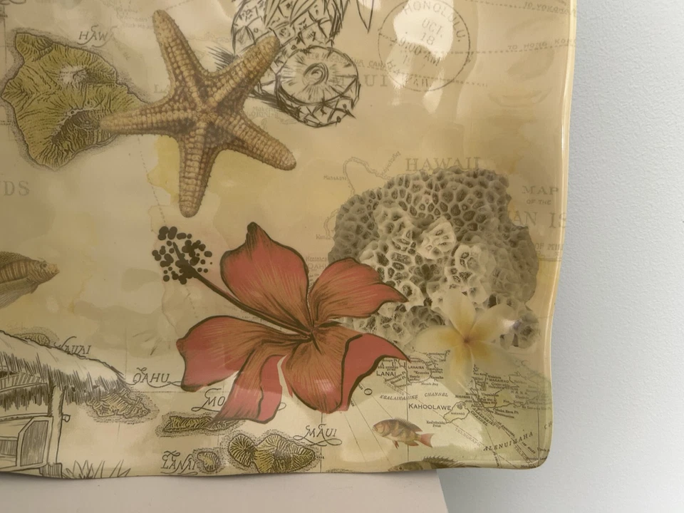 Tommy Bahama Square Wavy Serving Platter, Hawaiian Islands, NEW - Image 4 of 4