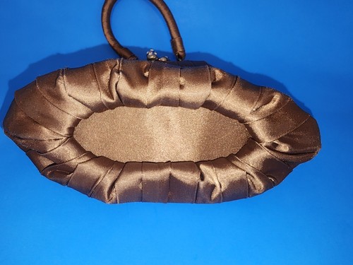 VTG Preston & York Satin Purse Rhinestone Kiss Closure Bronze Color Top Handle - Picture 7 of 12